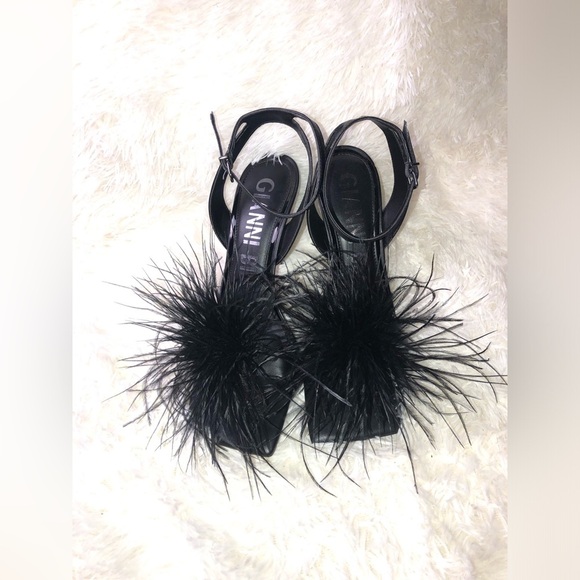 Gianni Bini Black Feathered Heels size 9.5 NWOT - Picture 13 of 15